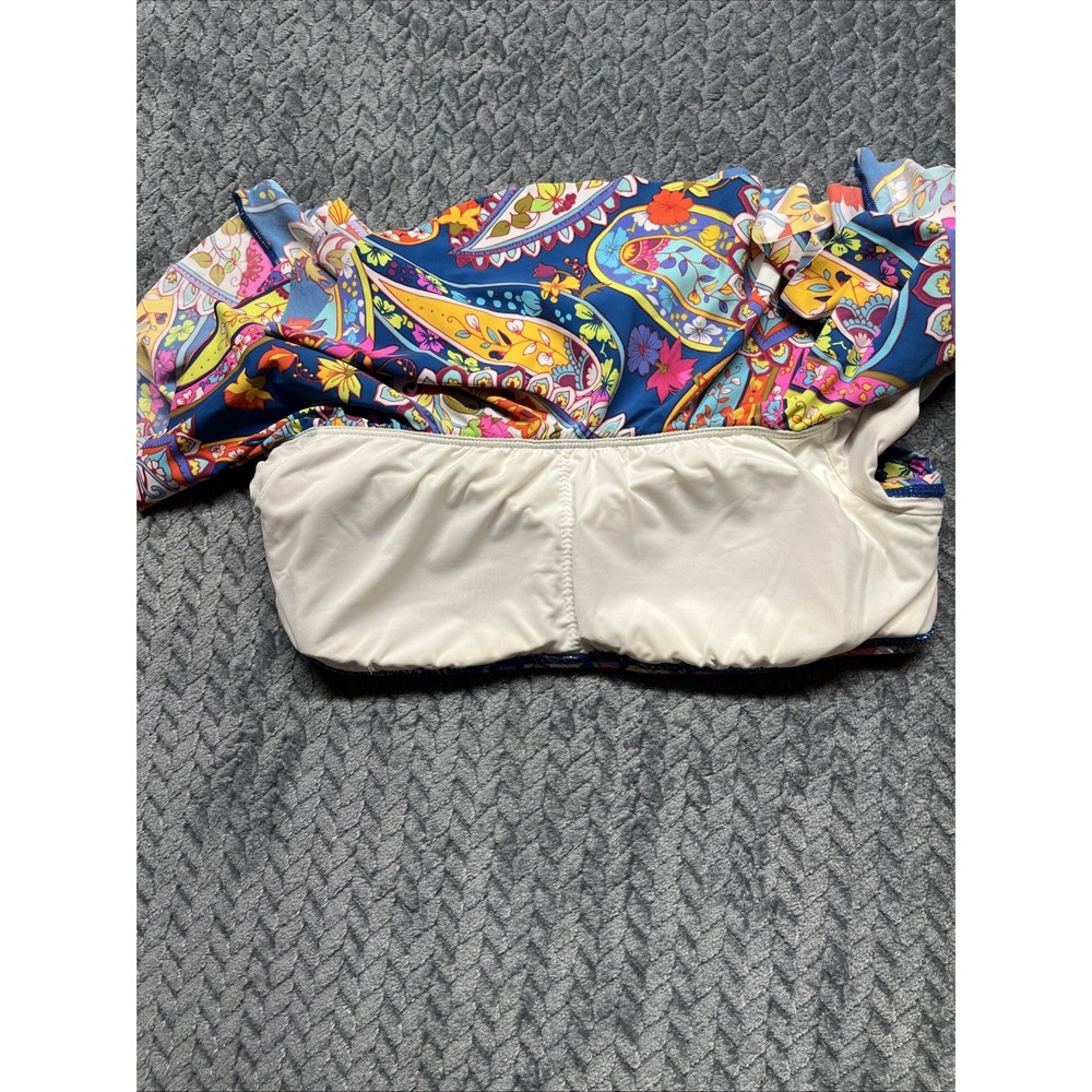 Trina Turk Blue Multicolor Ruffle Off-Shoulder Bikini Set - Picture 13 of 15